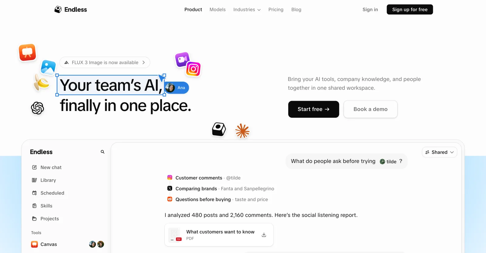 Screenshot of Endless's homepage