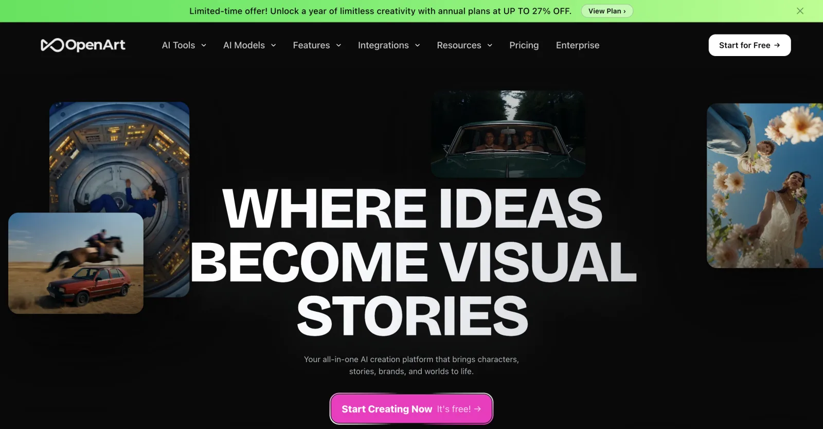 Screenshot of OpenArt's homepage