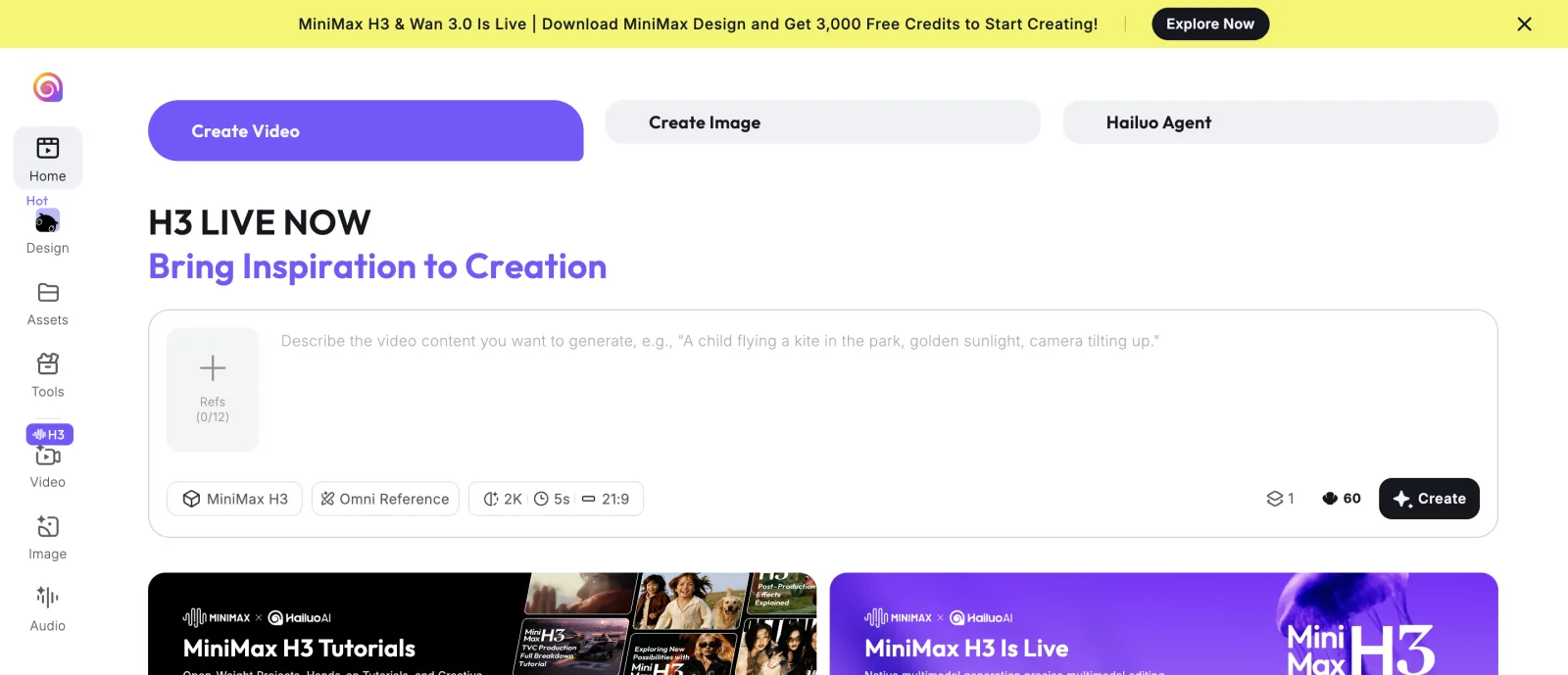 Screenshot of Hailuo's homepage