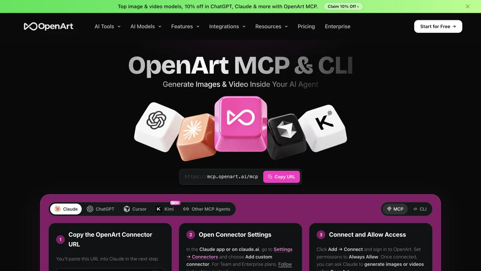Captura de tela da página de MCP do OpenArt