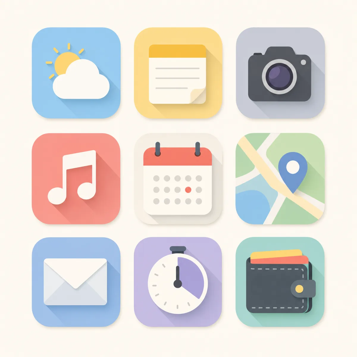 Pastel flat app icons