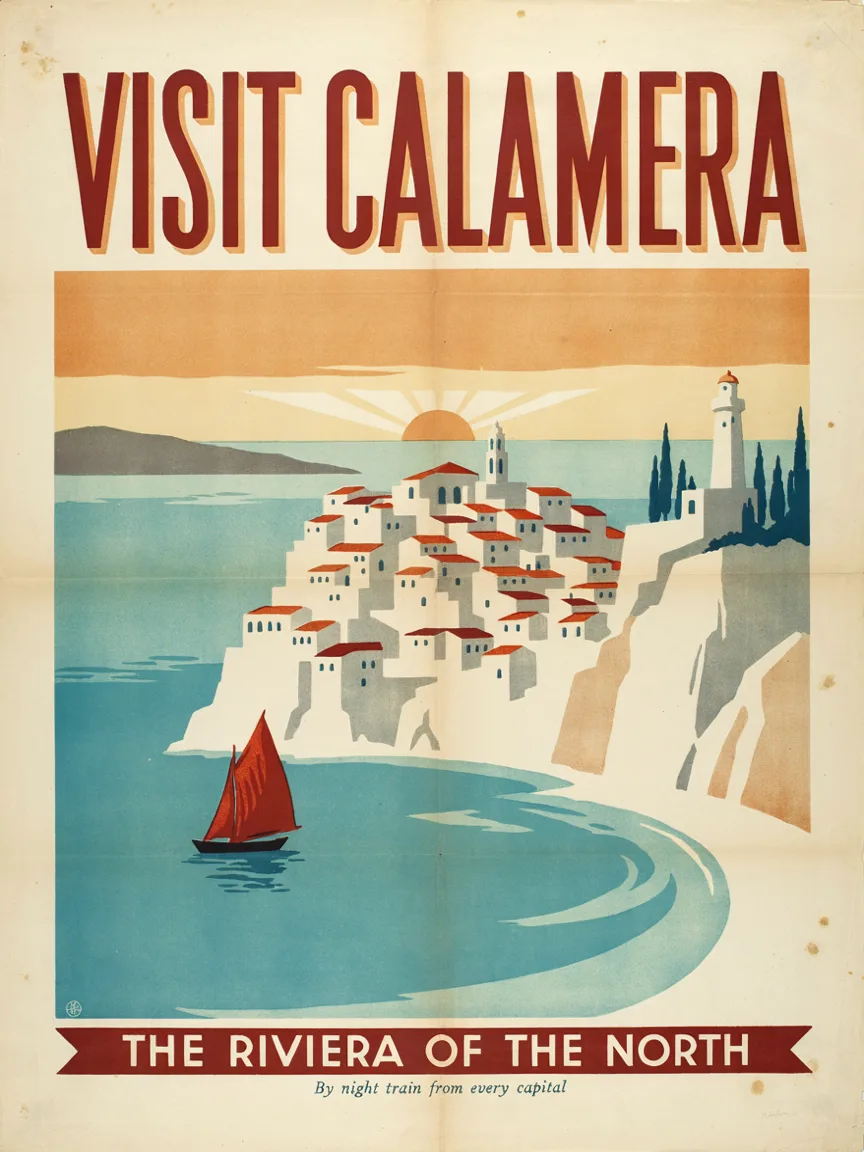 Vintage coastal travel poster