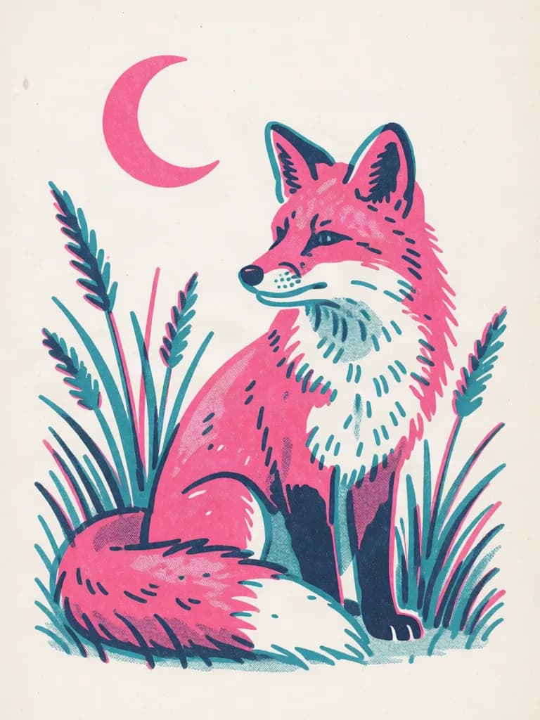 Risograph fox at night