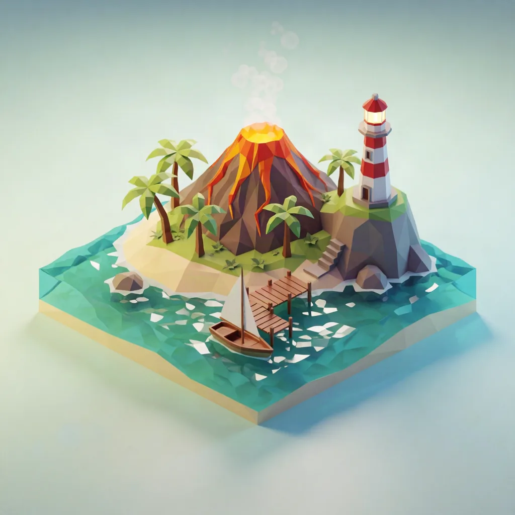 Low-poly volcanic island