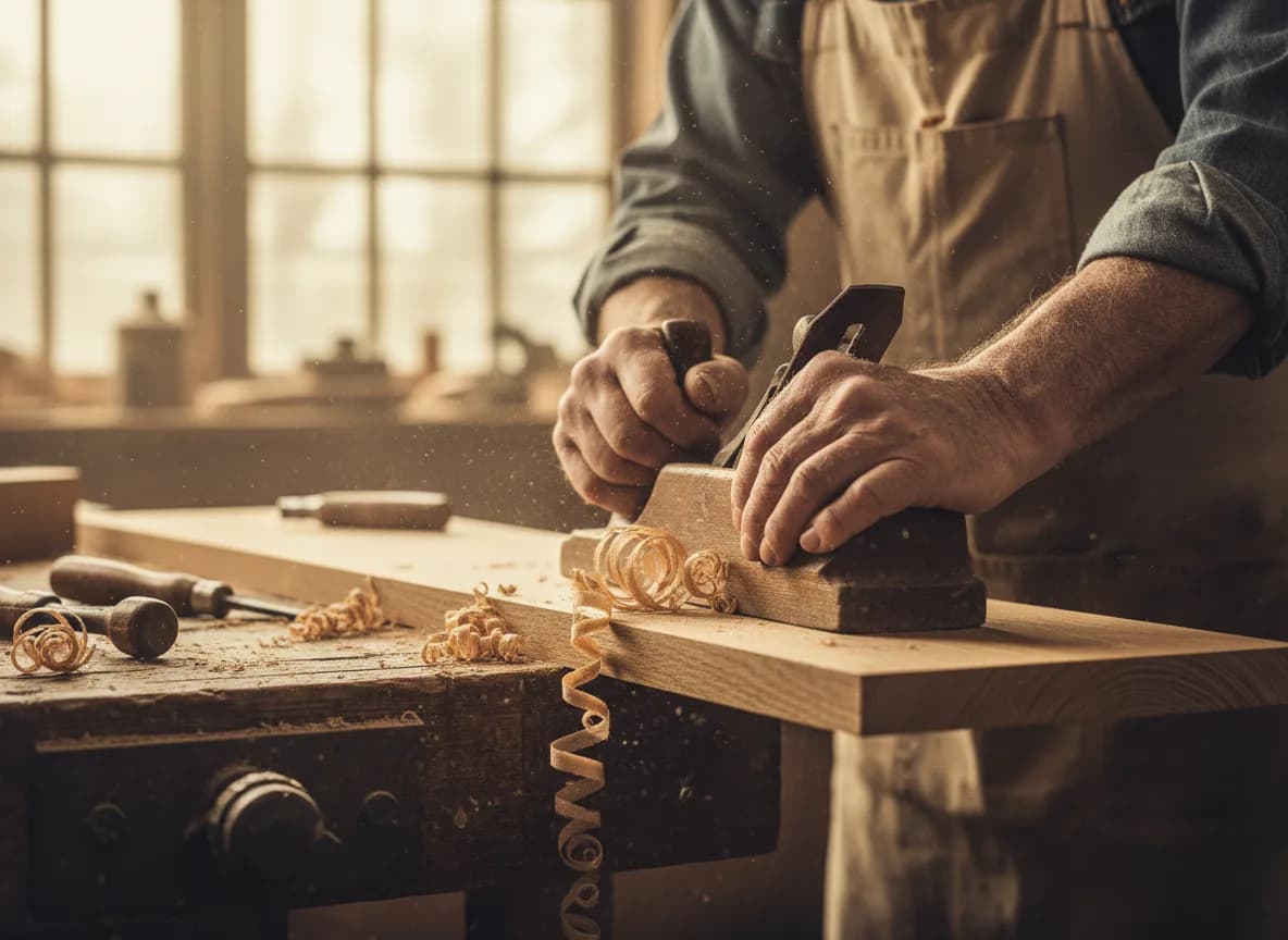 Craftsman planing oak