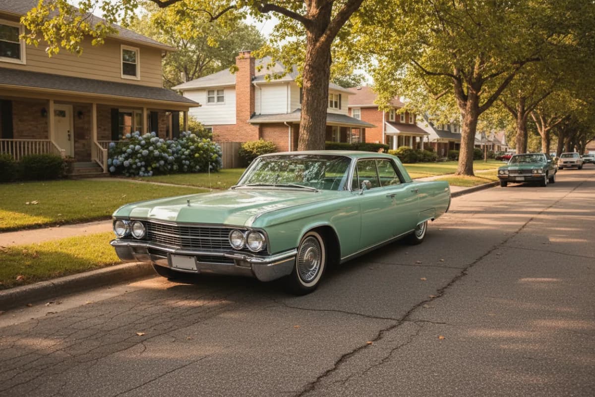 Vintage sedan on a quiet street