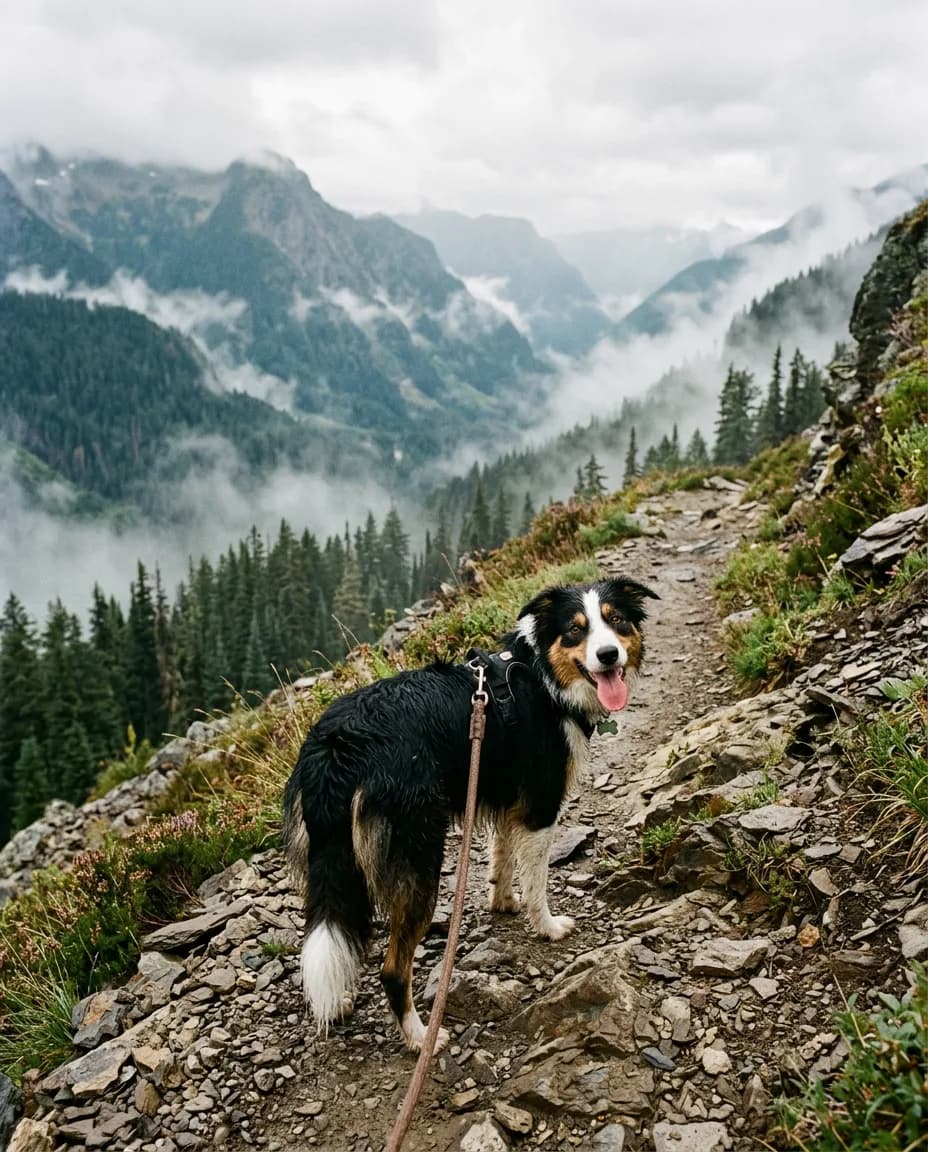 Border collie on the trail