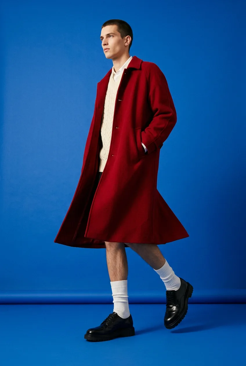 Red coat on cobalt