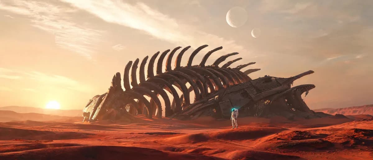 Derelict starship in the desert