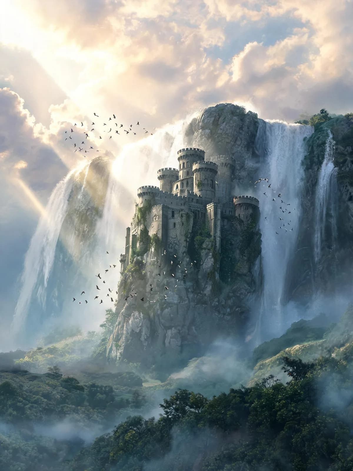 Castle in the waterfalls