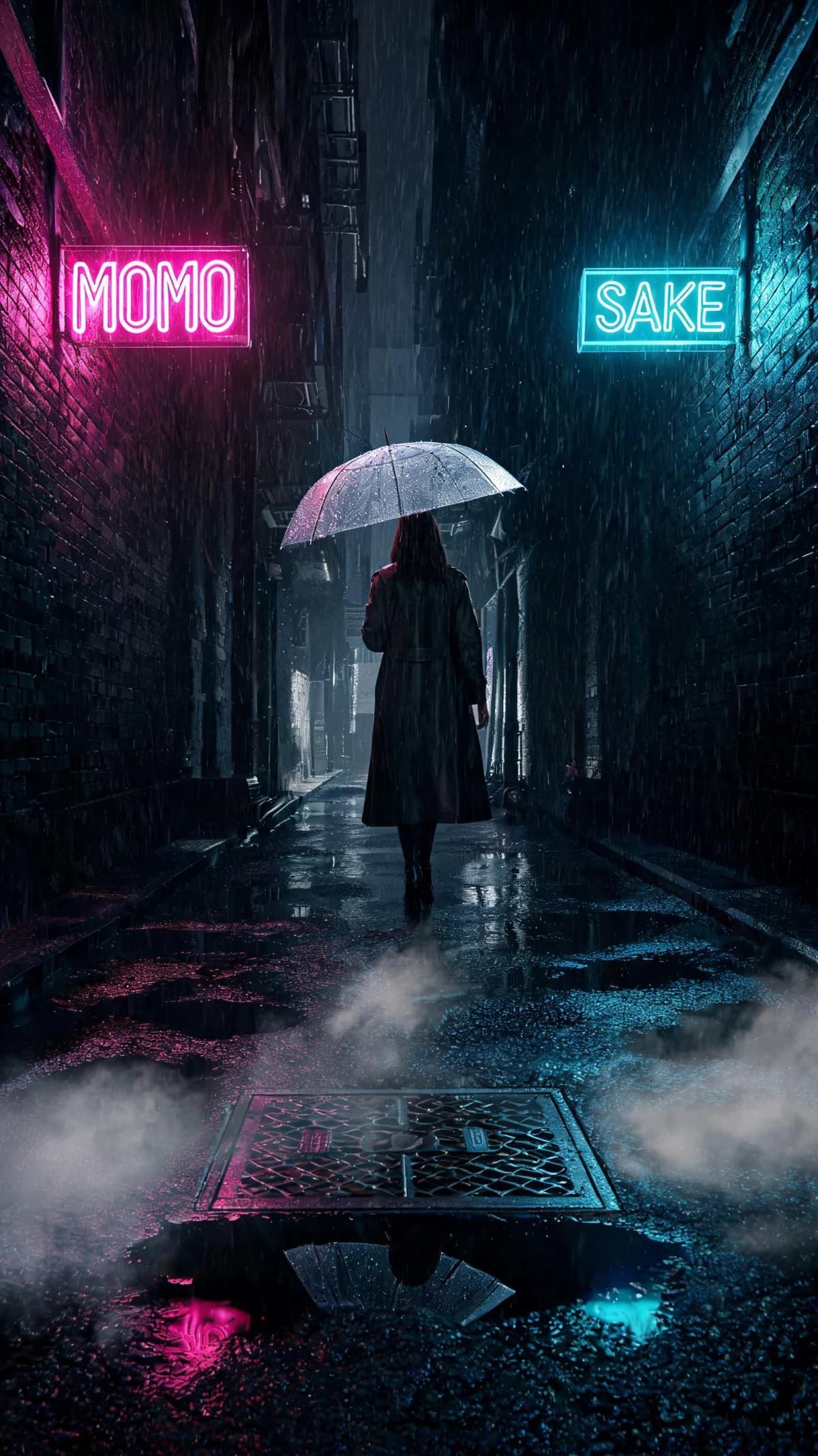 Neon alley in the rain