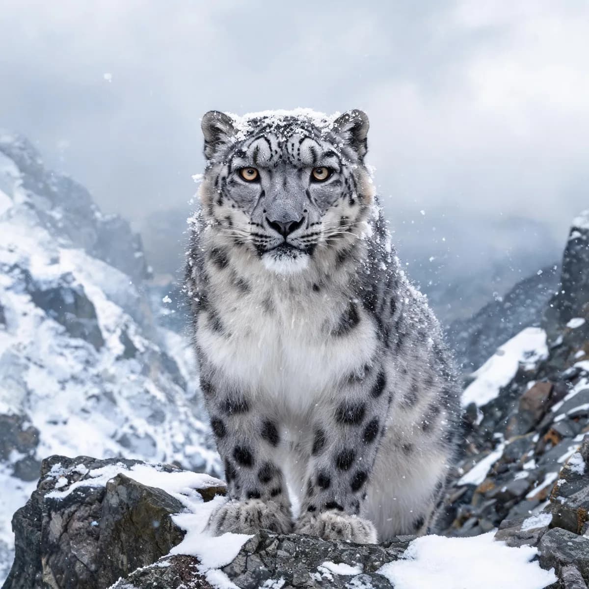 Snow leopard on a ledge