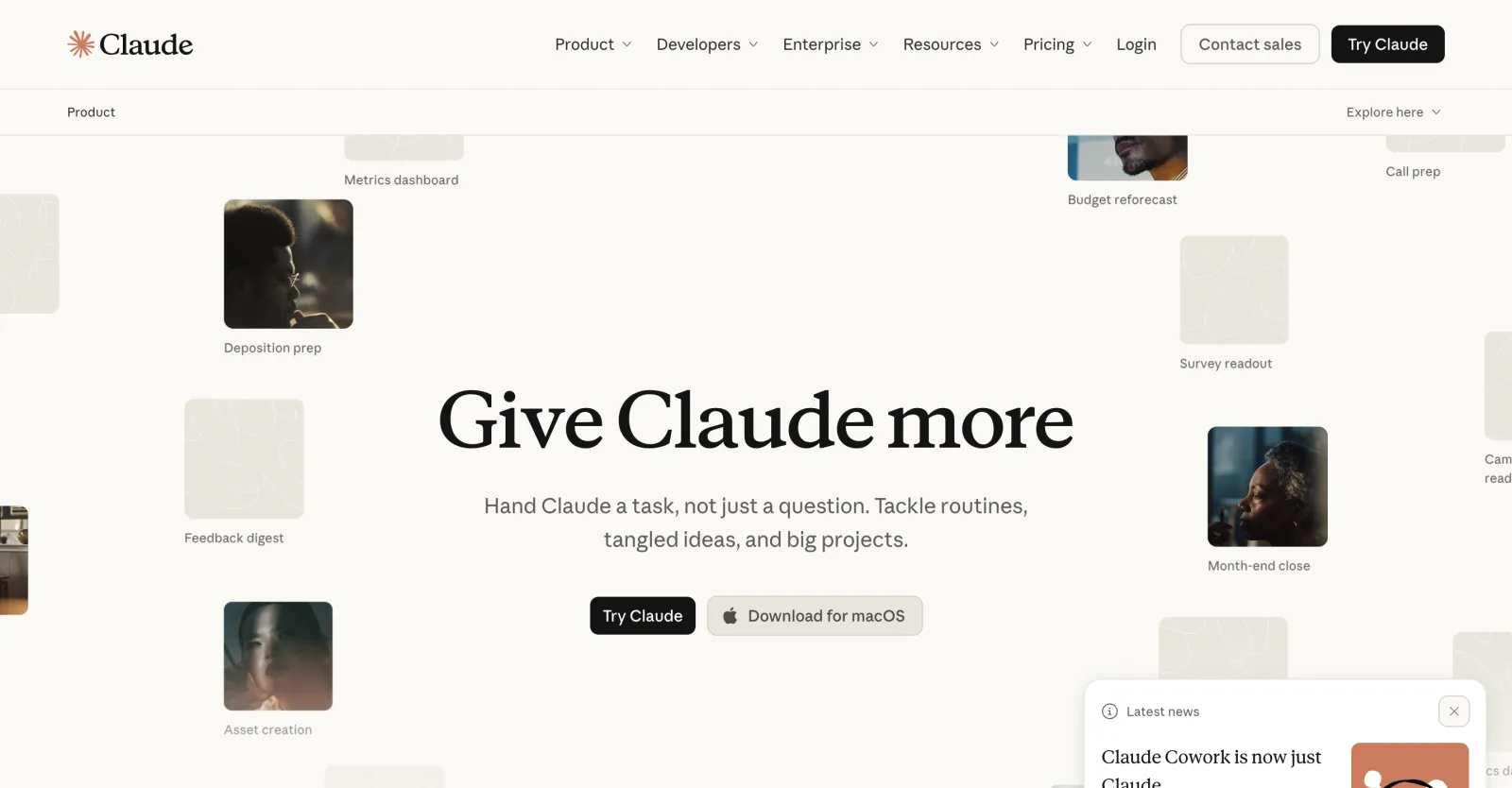 Captura de tela da página de produto do Claude