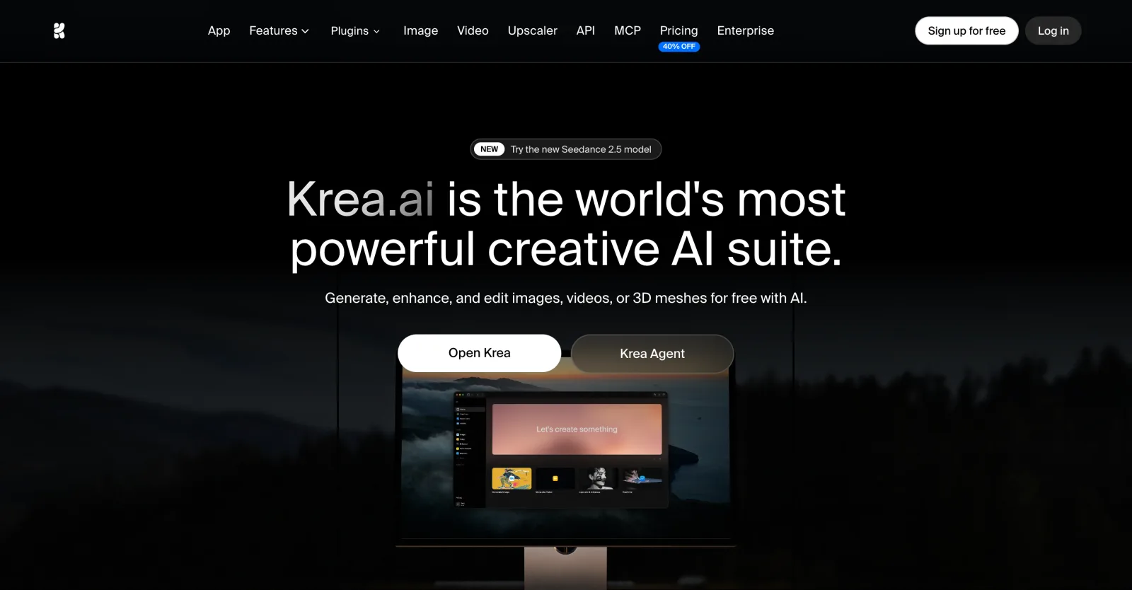 Screenshot of Krea's homepage